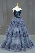 Sexy Ball Gown Sweetheart Neckline Gray Tulle Evening Dress Evening Prom Dress