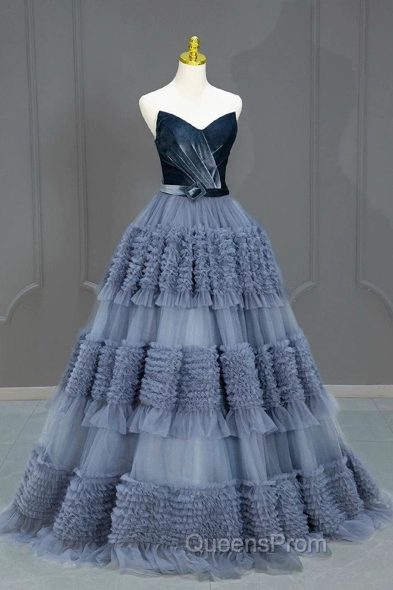 Sexy Ball Gown Sweetheart Neckline Gray Tulle Evening Dress Evening Prom Dress