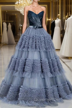 Sexy Ball Gown Sweetheart Neckline Gray Tulle Evening Dress Evening Prom Dress