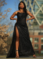 Sexy Black Lace Sequin Slit Long Classy Prom Dress Mermaid Classy Evening Dress