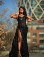 Sexy Black Lace Sequin Slit Long Classy Prom Dress Mermaid Classy Evening Dress