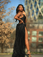 Sexy Black Lace Sequin Slit Long Classy Prom Dress Mermaid Classy Evening Dress