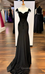 Sexy Black Mermaid Gown V Neck Chiffon Lace Evening Prom Dress Evening Dress