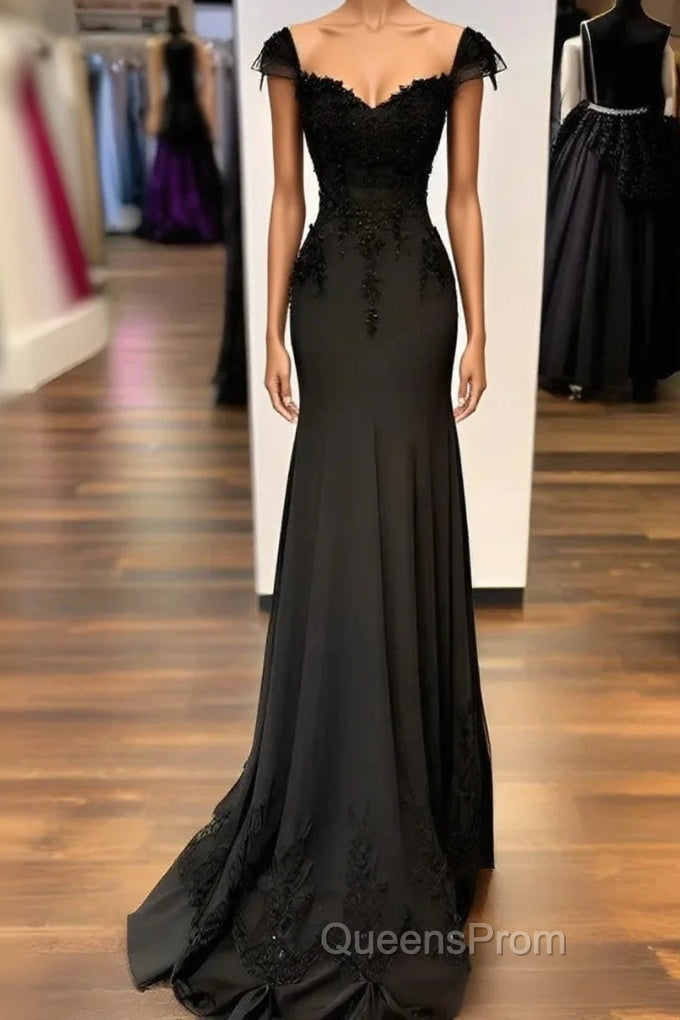 Sexy Black Mermaid Gown V Neck Chiffon Lace Evening Prom Dress Evening Dress Main image