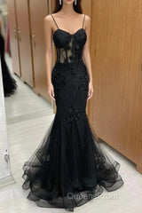 Sexy Black Mermaid Lace Long Evening Prom Dress Evening Dress