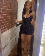 Sexy Black Tube Top Herringbone Beaded 19Th Birthday Homecoming Dress