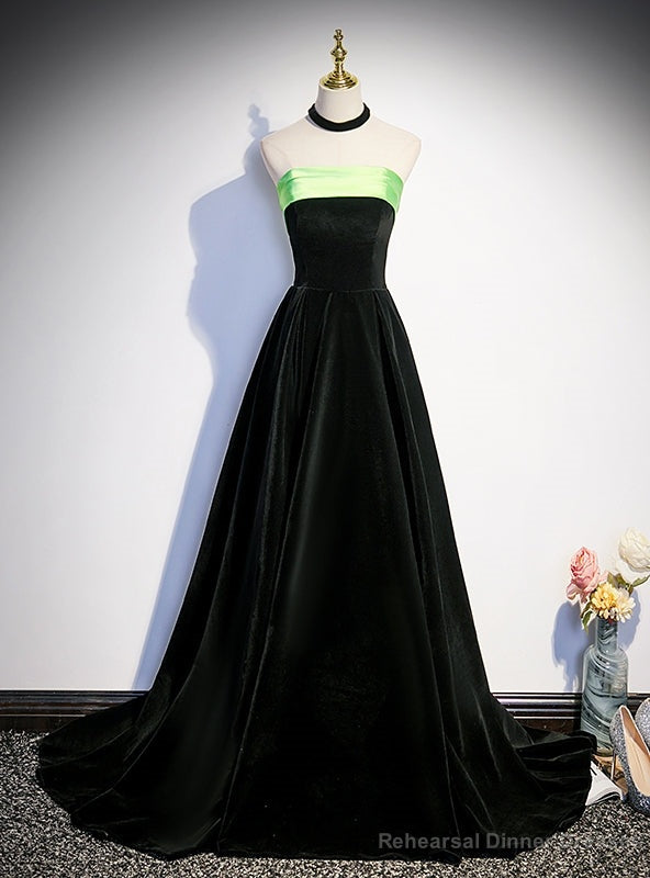Sexy Black Velvet Strapless Prom Dress Main image