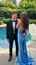 Sexy Blue Mermaid Classy Prom Dress,Open Back Long Classy Evening Party Dress