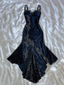 Sexy Bodycon Mermaid Straps Long Navy Blue Lace Classy Prom Dress Party Dress