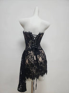 Sexy Burgundy Strapless Lace Sheath Short Cocktail Dress Homecoming Dress