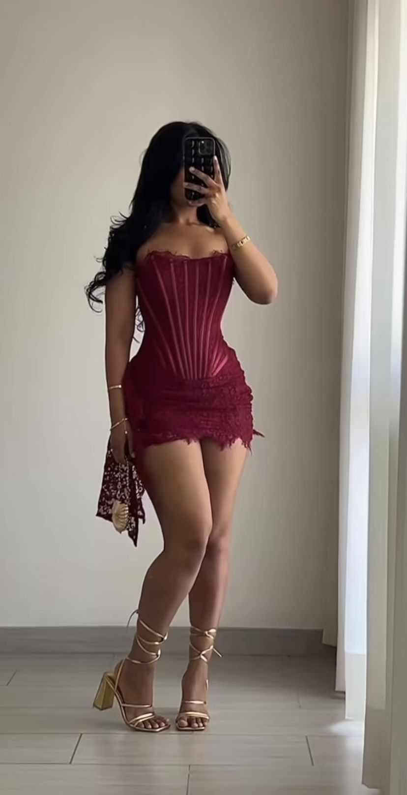 Sexy Burgundy Strapless Lace Sheath Short Cocktail Dress Homecoming Dress Main image