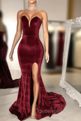 Sexy Burgundy Velvet Wedding Guest Dress V Neck Mermaid Evening Prom Dress
