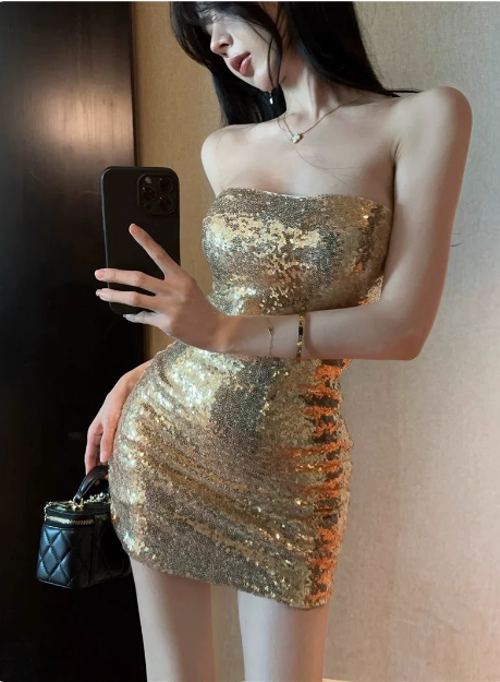 Sexy Champagne Tube Top Sequined Hip 17Th Birthday Homecoming Dress Main image