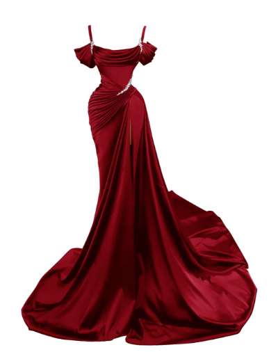 Sexy Dark Green Satin Mermaid Classy Prom Dress 2026 Spaghetti Straps Pleats Seep Train Classy Evening Occasion Pageant Gowns