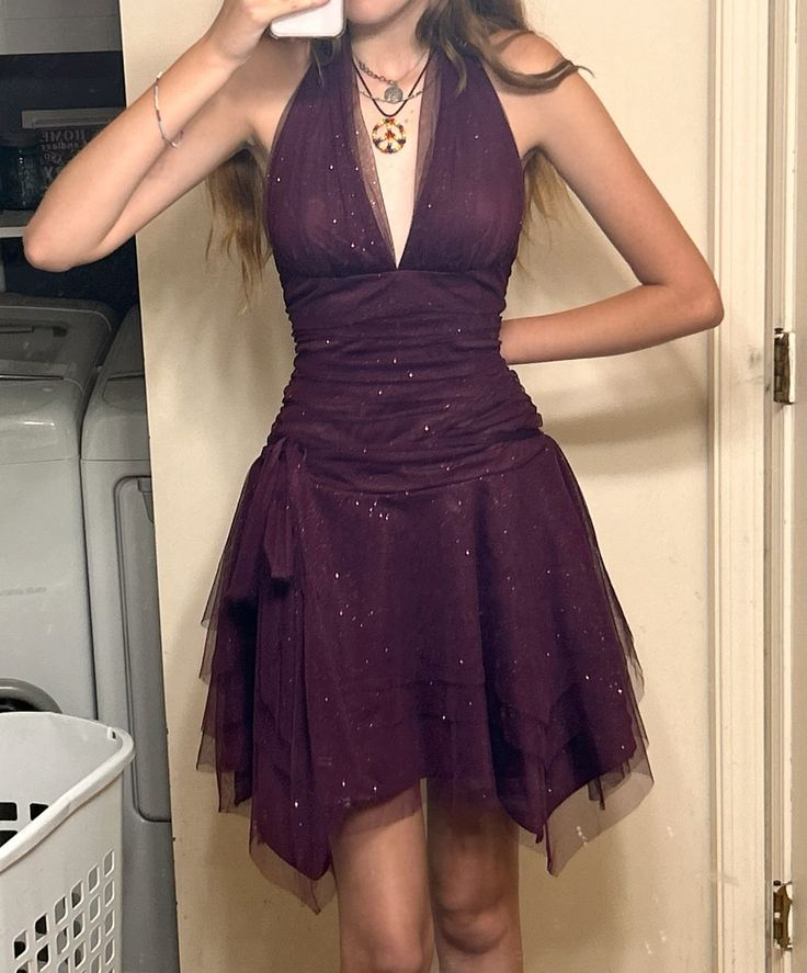 Sexy Deep V Halter A Line Homecoming Dress Purple Cocktail Dress Main image