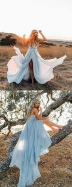 Sexy Deep V Neck Chiffon Classy Evening Party Dress, Long Classy Prom Dress