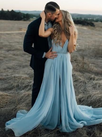 Sexy Deep V Neck Chiffon Classy Evening Party Dress, Long Classy Prom Dress
