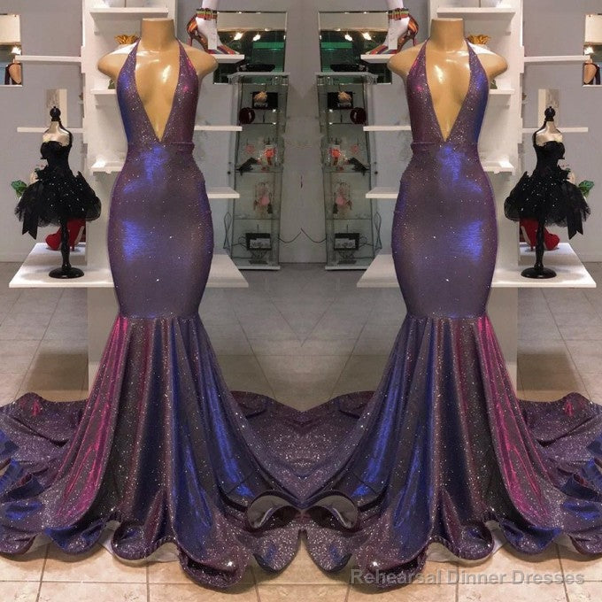 Sexy Deep V-neck Chiffon Mermaid Prom Dress Sequins Long Secondary image