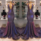 Sexy Deep V-neck Chiffon Mermaid Prom Dress Sequins Long