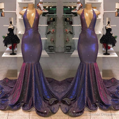 Sexy Deep V-neck Chiffon Mermaid Prom Dress Sequins Long