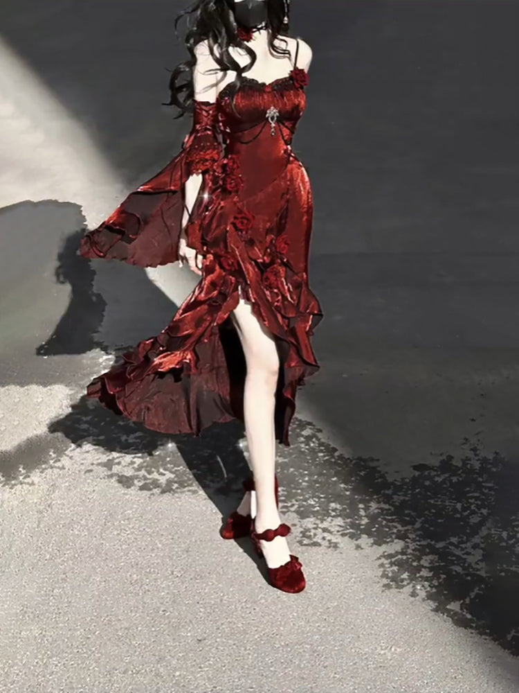 Sexy French High Low Spaghetti Straps Christmas Dress Burgundy Birthday Dress Birthday Outfits