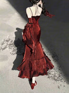 Sexy French High Low Spaghetti Straps Christmas Dress Burgundy Birthday Dress Birthday Outfits