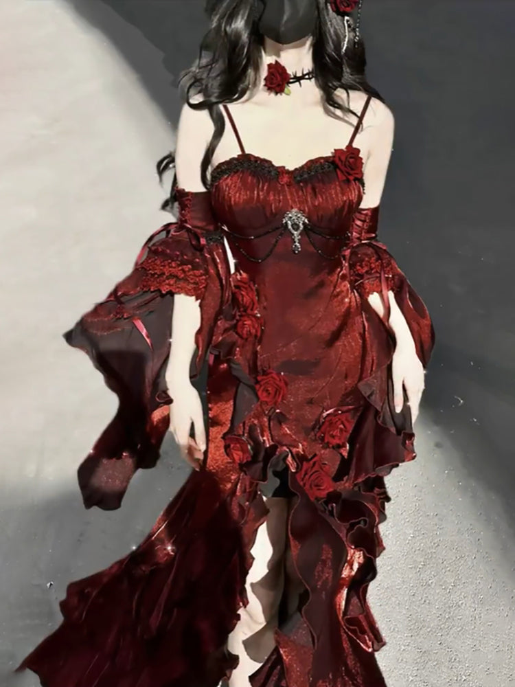 Sexy French High Low Spaghetti Straps Christmas Dress Burgundy Birthday Dress Birthday Outfits