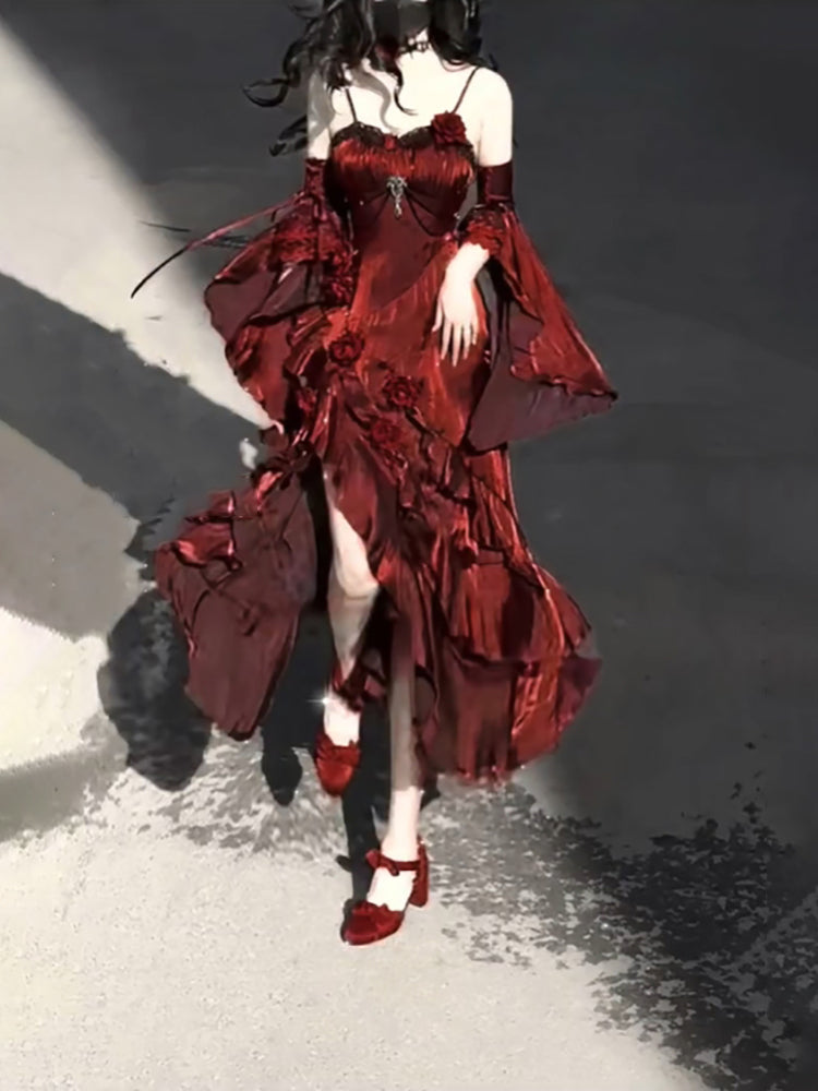 Sexy French High Low Spaghetti Straps Christmas Dress Burgundy Birthday Dress Birthday Outfits Main image