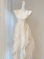 Sexy French High Low Square Neckline Christmas Dress Ivory Birthday Dress Birthday Outfits