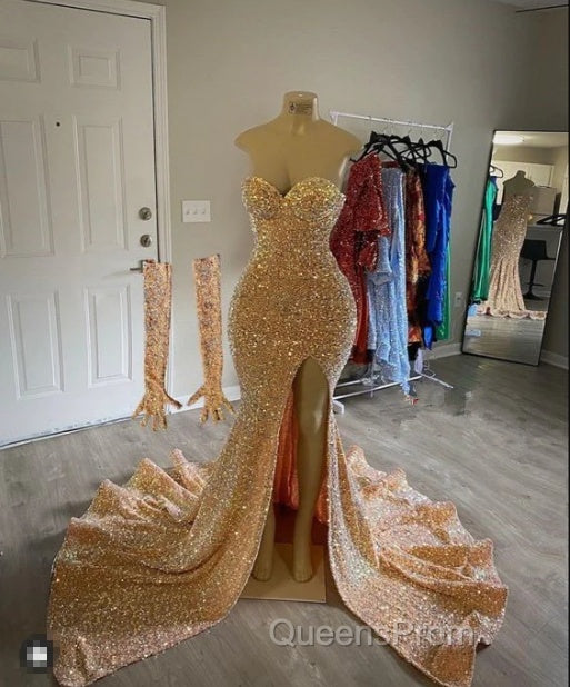 Sexy Gold Sequins Evening Prom Dress Mermaid Long Black Girl Evening Formal Dress Secondary image