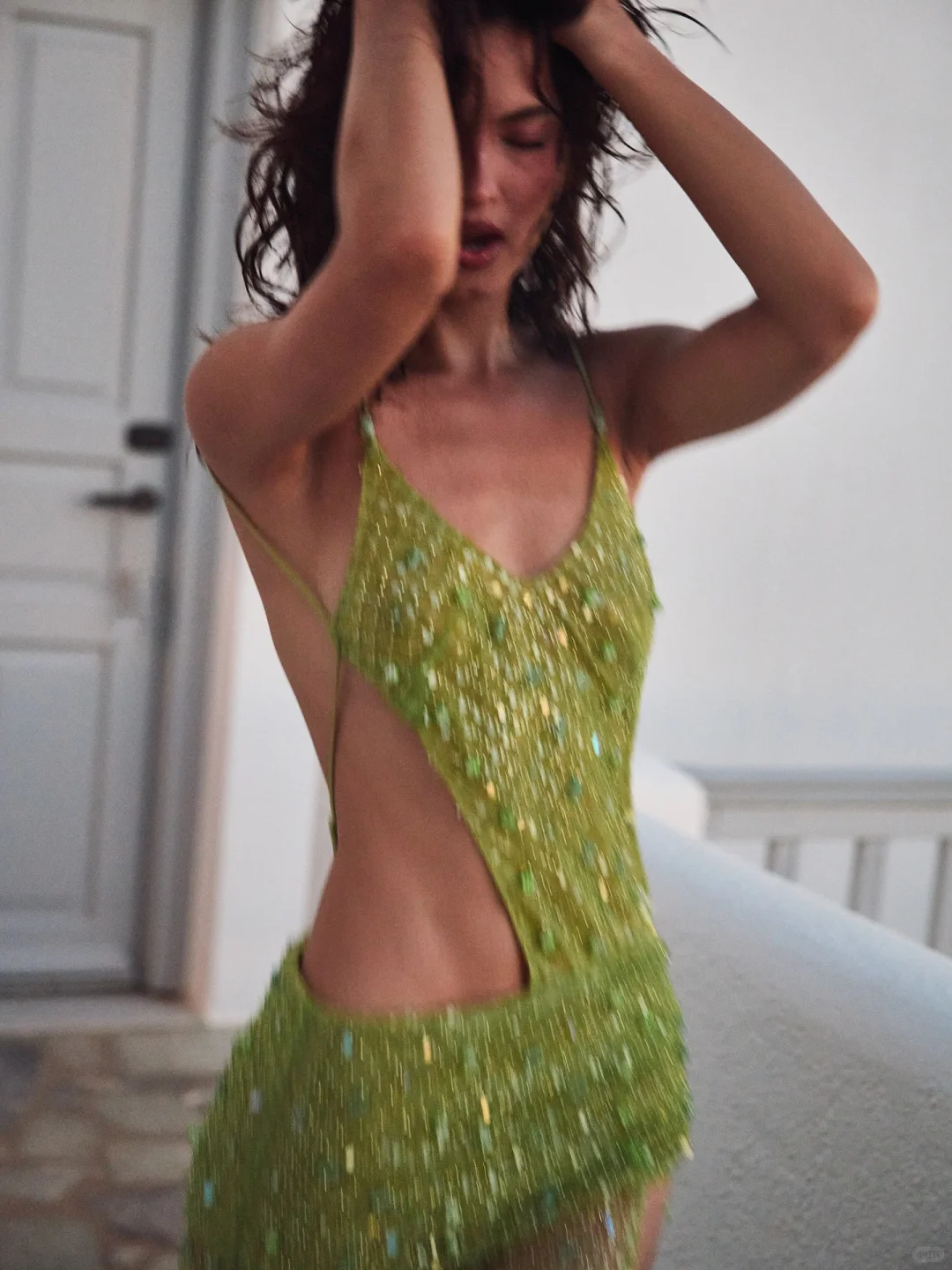 Sexy Green Sheath Spaghetti Strap Beaded Tulle Classy Prom Dress Classy Evening Dress With Slit