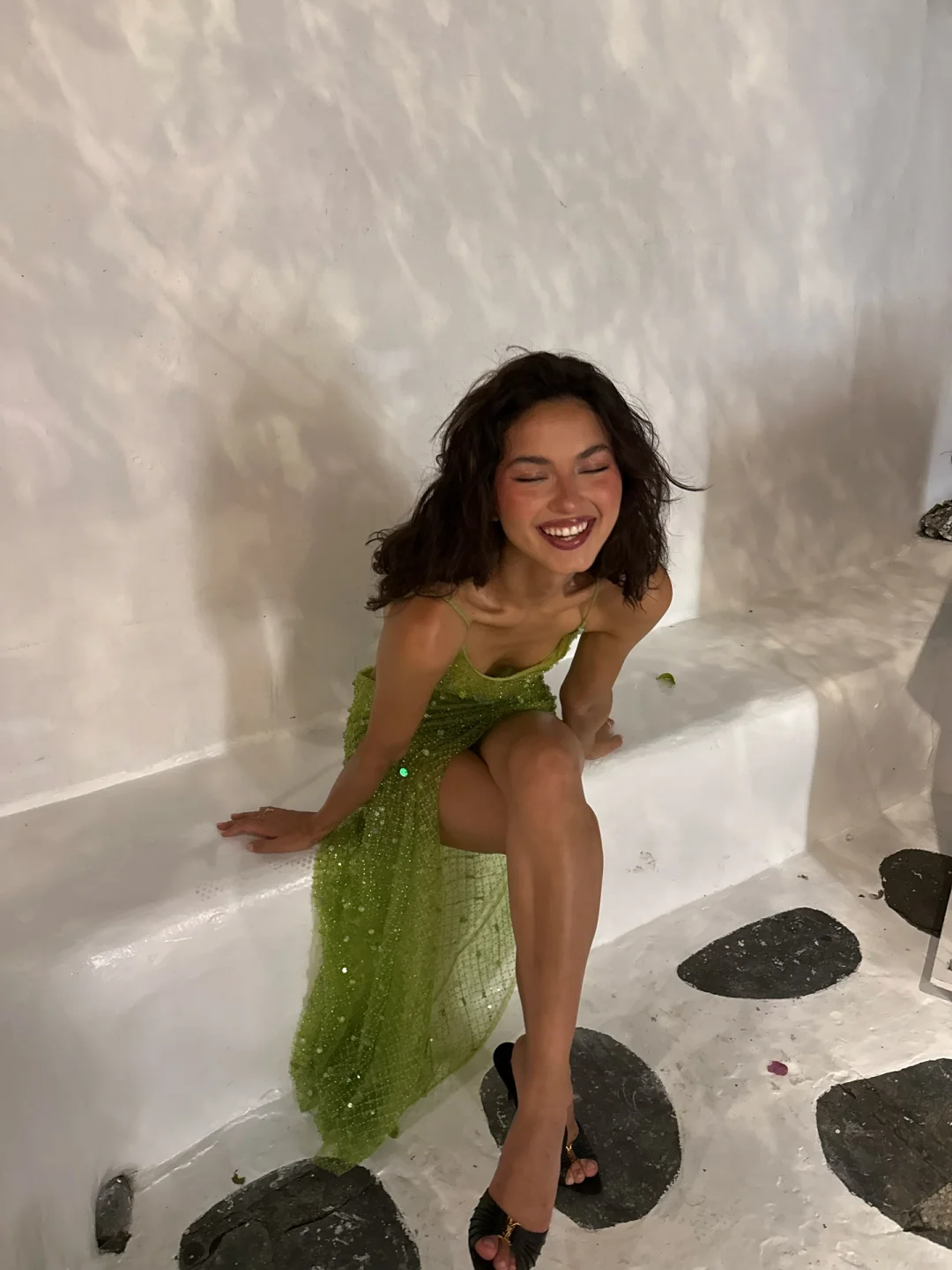 Sexy Green Sheath Spaghetti Strap Beaded Tulle Classy Prom Dress Classy Evening Dress With Slit