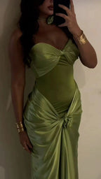 Sexy Green Strapless Mermaid Classy Dress Sweetheart Classy Evening Dress Elegant Satin Long Classy Prom Dress