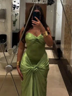 Sexy Green Strapless Mermaid Classy Dress Sweetheart Classy Evening Dress Elegant Satin Long Classy Prom Dress