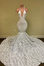 Sexy Hater Deep V-Neck Backless Ivory Prom Dress With Flowers Bottom