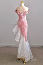 Sexy High Low Off The Shoulder Pink Velvet Evening Prom Dress