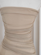 Sexy High Low Strapless Champagne Chiffon Ruffles Vacation Dress Women Dress