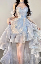 Sexy High Low Straps Blue Evening Prom Dress 21Th Birthday Outfit