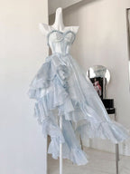 Sexy High Low Straps Blue Classy Prom Dress 21Th Birthday Outfit