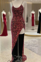Sexy Iridescent Burgundy Sequin Evening Prom Dress Straps Glitter Evening Dress Uk