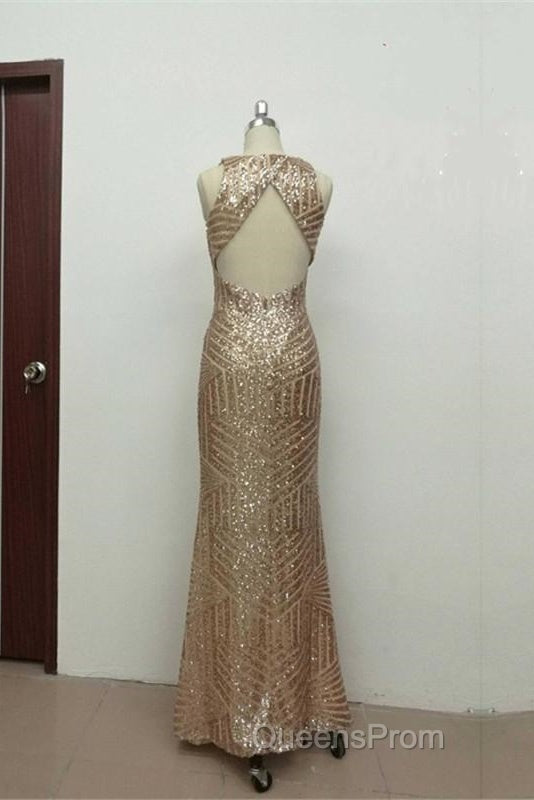 Sexy Leg Split Open Back Mermaid Sequins Evening Prom Dress