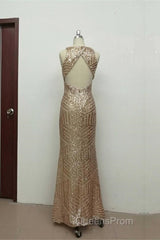 Sexy Leg Split Open Back Mermaid Sequins Evening Prom Dress