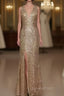 Sexy Leg Split Open Back Mermaid Sequins Evening Prom Dress