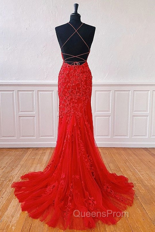 Sexy Long Lace Red Evening Prom Dress Open Back Secondary image