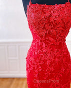 Sexy Long Lace Red Evening Prom Dress Open Back
