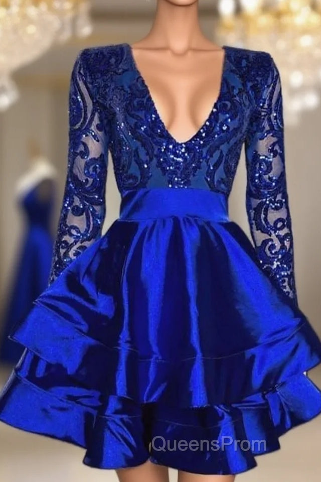 Sexy Long Sleeve Cocktail Dress,Royal Blue Homecoming Dress