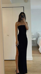 Sexy Mermaid Black Strapless Slit Classy Prom Dress 17Th Birthday Outfits