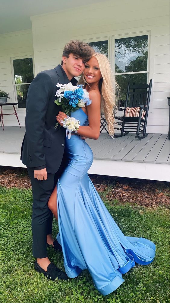 Sexy Mermaid Blue Slit Classy Evening Classy Prom Dress Birthday Outfits Main image