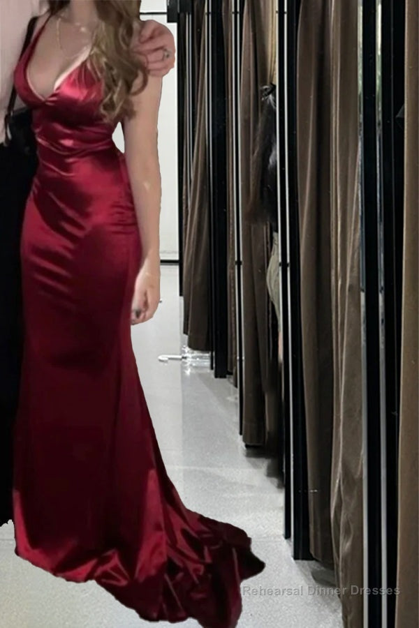 Sexy Mermaid Burgundy Spaghetti Straps Prom Dress 22th Birthday Outfits Main image