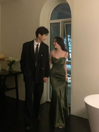 Sexy Mermaid Green Party Dress Satin Classy Prom Dress